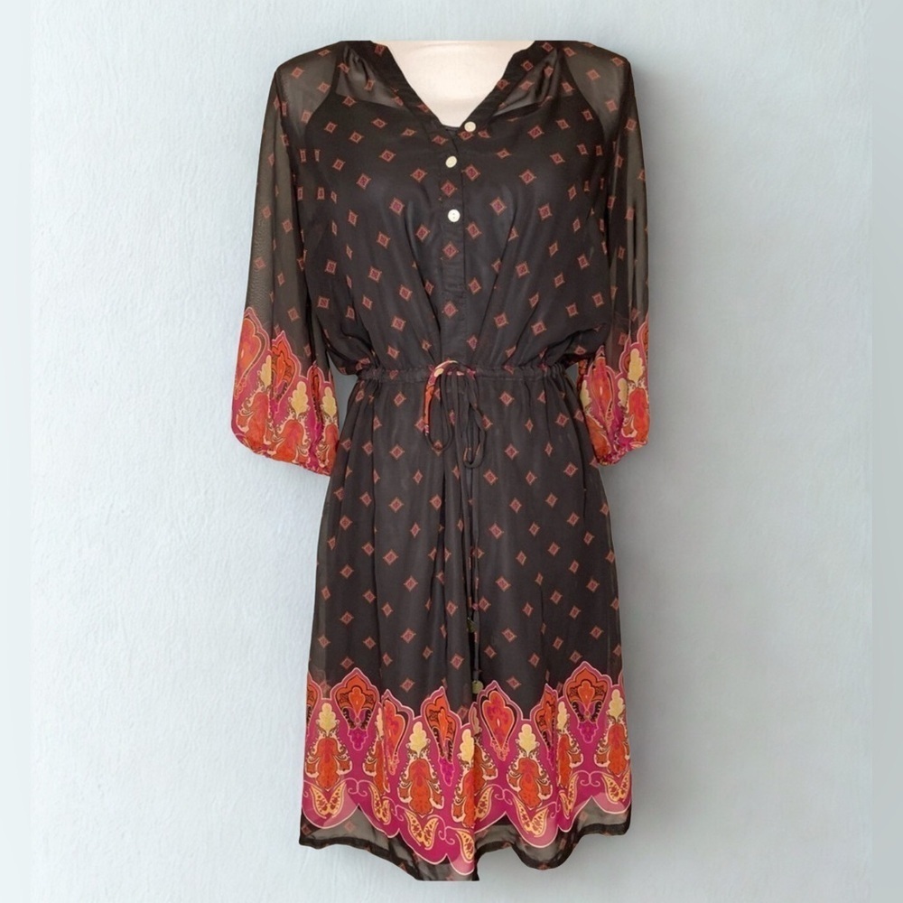 Mossimo Women Boho Floral Black Midi Dress Size‎ Small